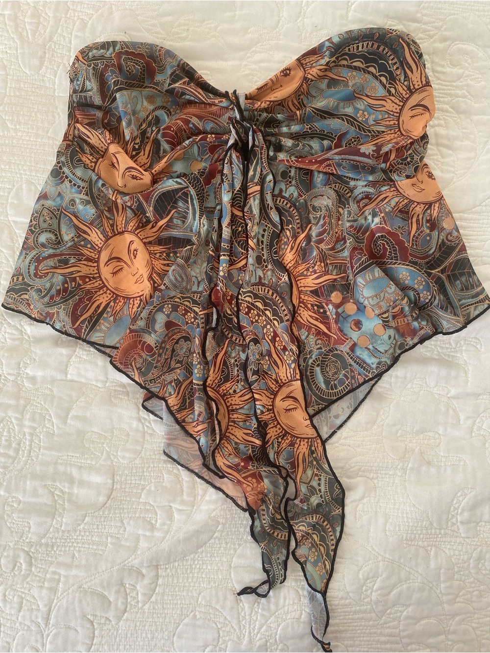 Sun Moon Celestial Paisley Tie-Front Top